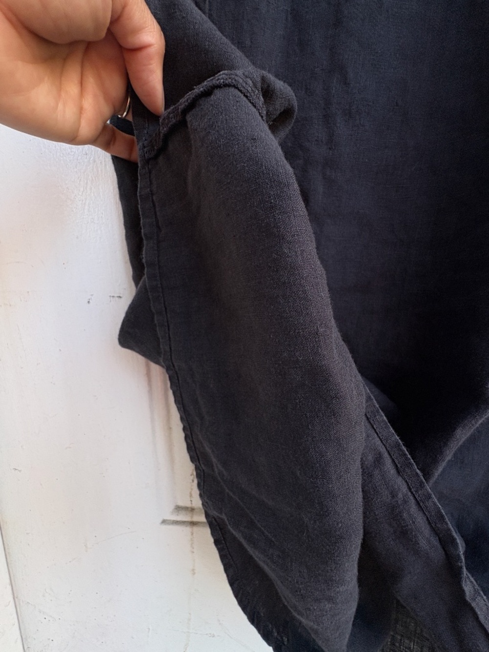 UNIQLO Womens M Black 100% Linen Midi Dress Short Sleeve - Picture 7 of 9